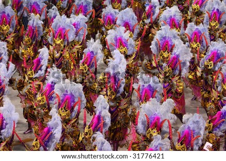 RIO DE JANEIRO - FEBRUARY 22: A group of Samba dancer dressed up for the Rio Carnival in Sambadome February 22, 2009 in Rio de Janeiro, Brazil. The Rio Carnival is the biggest carnival in the world.