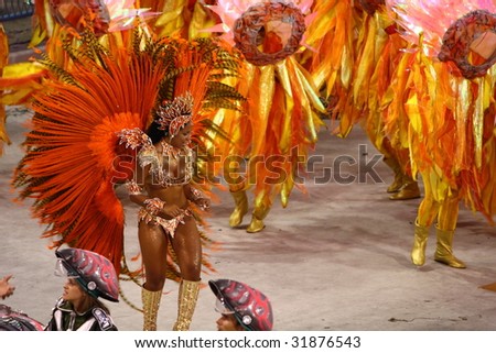 RIO DE JANEIRO - FEBRUARY 22: Samba dancer dressed up for the Rio Carnival in Sambadome February 22, 2009 in Rio de Janeiro, Brazil. The Rio Carnival is the biggest carnival in the world.