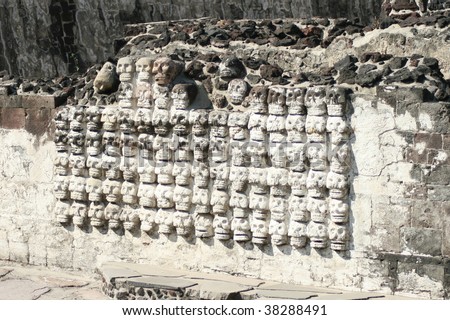 Skull sculpture in Templo Mayor, Mexico City - The main temple of the Aztecs in their capital city of Tenochtitlan