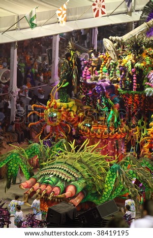 RIO DE JANEIRO - FEBRUARY 22: A huge float was shown in the Rio Carnival in Sambadome February 22, 2009 in Rio de Janeiro, Brazil. The Rio Carnival is the biggest carnival in the world.