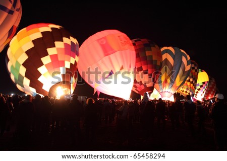 ALBUQUERQUE, NEW MEXICO - OCTOBER 9: Balloons glow during the morning glow event on October 9, 2010 in Albuquerque, New Mexico.Albuquerque balloon fiesta is the biggest balloon event in the the world.