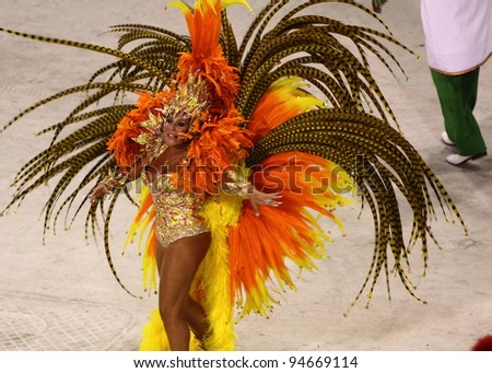 RIO DE JANEIRO - FEBRUARY 22: A Samba dancer dressed up for the Rio Carnival in Sambadome February 22, 2009 in Rio de Janeiro, Brazil. The Rio Carnival is the biggest carnival in the world