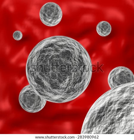Bacteria cells with depth of field; virus; bird flu; swine flu; research; H1N1; H5N1; SARS; DOF. High resolution 3d render.