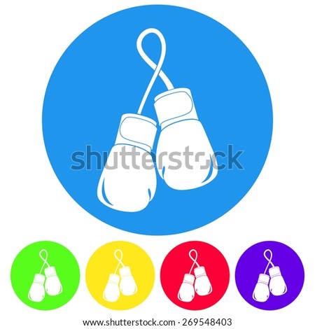Vector illustration of flat color boxing gloves, mitt, mitten icon set on white background. Circle.