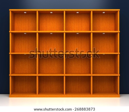 Empty wooden shelf, copy space image, 3d rendering. Original 3d model.