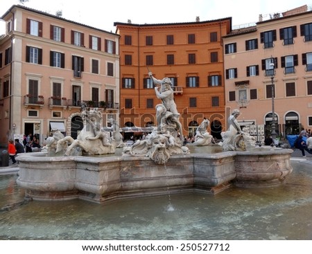 ROME, ITALY - SEPTEMBER 9 2013: The Fountain of Neptune at Piazza Navona.