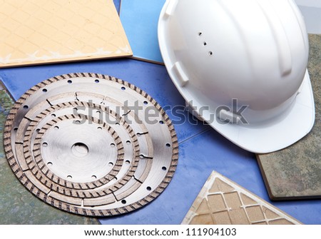 Diamond discs for cutting of tile and a helmet