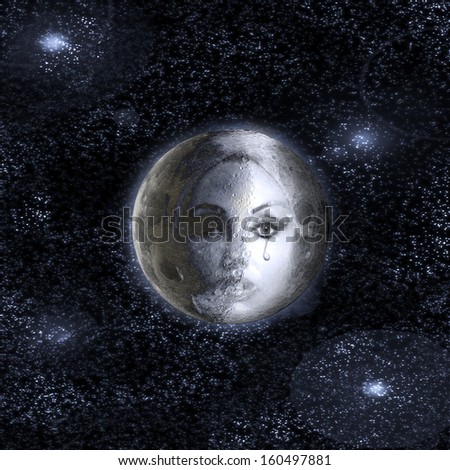 The moon turns into a face of the beautiful woman in the night sky.