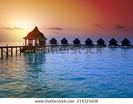 Island in ocean, Maldives.  Sunset