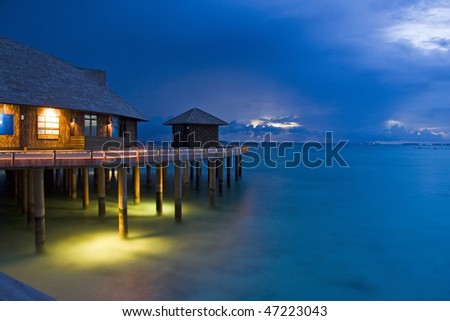 Island in ocean, Maldives, Night