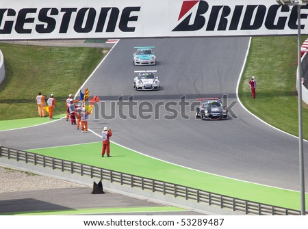 BARCELONA - MAY 9: Cars on finish lap  during Porsche Mobil 1 Supercup at autodrome 