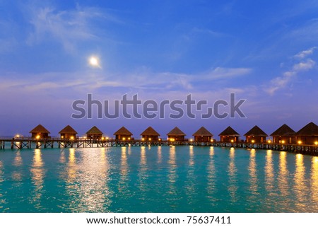 Island in ocean, Maldives. Night.