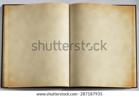 Open book with blank pages. Aged paper.