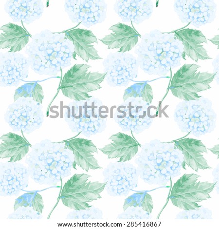 Watercolor hand-drawing vector pattern with beautiful hydrangea flowers