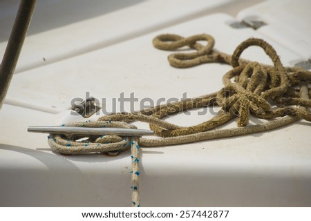 Detail of rope and sailor knot in a fishing boat