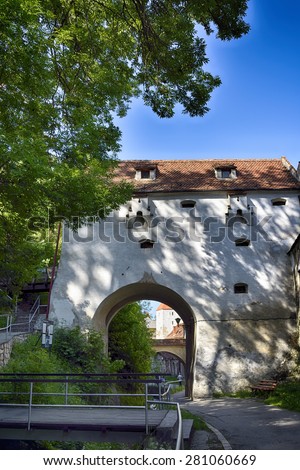 Brasov old city. Old gate behind the fortress wall (dupa ziduri).HDR