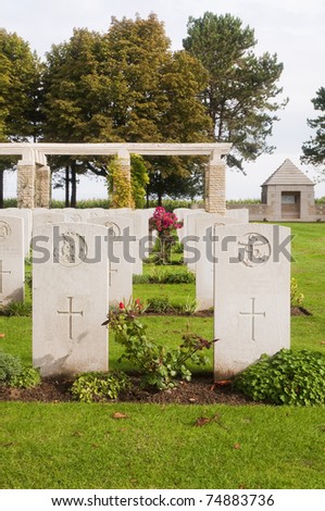 War cemetery at Bazenville in Normandy, France. This is a memorial place of World War II where a lot of American soldiers are buried. D Day theme.