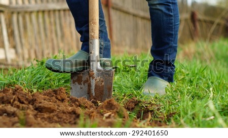 Digging the ground with a spade