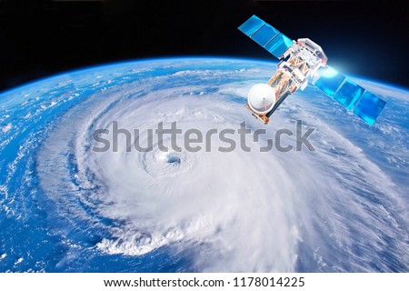 Research, probing, monitoring hurricane Florence. Satellite above the Earth makes measurements of the weather parameters. Elements of this image furnished by NASA