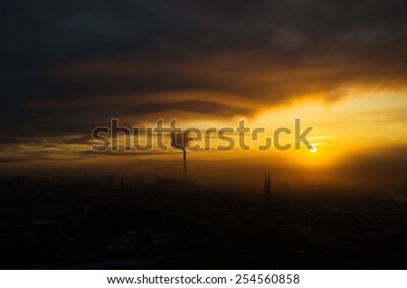 Industrial sunrise Silhouette city sun light dooms day sky sunrise sunset building industrial sun clouds factory