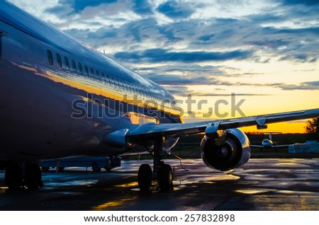 Boeing 737 Yamal air, airport Roschino, Russia Tyumen 06 June 2014 Plane at dawn in the shade before sunrise