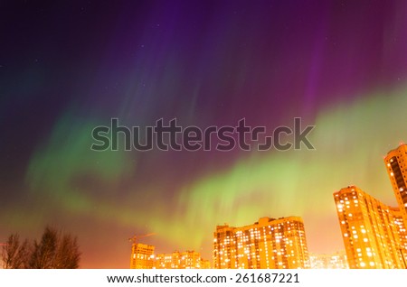 Aurora polaris Borealis space star city lights night sky spring industrial