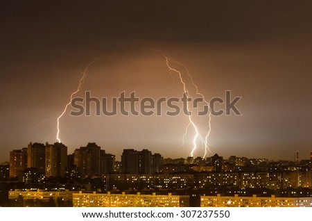 City lights night storm weather rain lightning