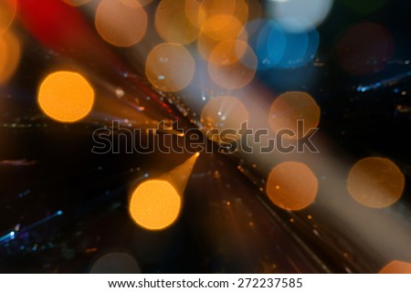 abstract blur Light cars bokeh on the road ran in a straight line