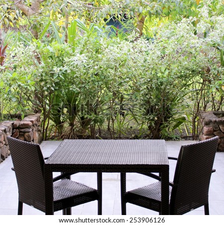 Small table for two on patio