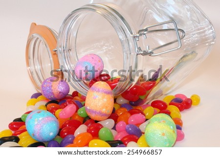 Jar of Jelly Beans and Easter Eggs