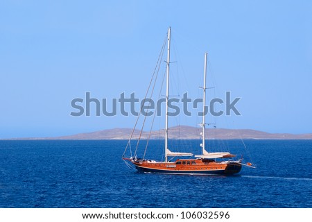 Wooden sailing ship with two masts - stock photo