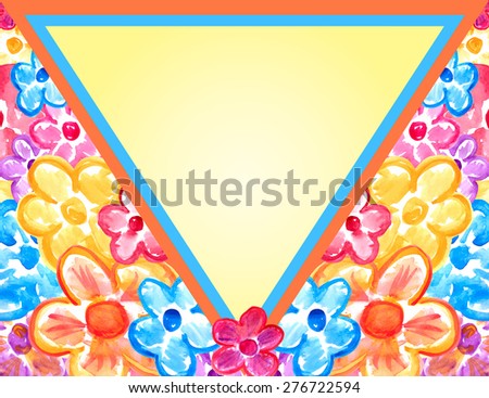 Abstract colorful watercolor floral design with triangular text layout