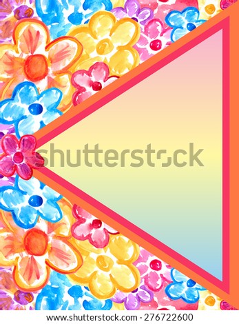 Abstract colorful watercolor floral design with triangular gradient text layout
