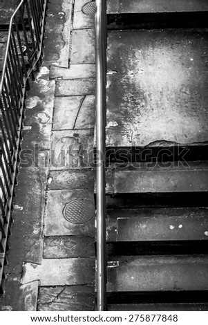 black and white stairs, moss and stone walls - fine art