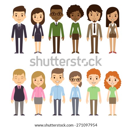Set of diverse business people isolated on white background. Different nationalities and dress styles. Cute and simple flat cartoon style.