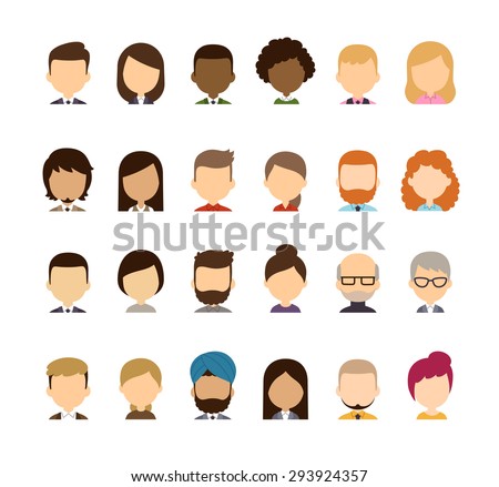 Set of diverse avatars without facial features. Different skin tones, clothes and hair styles. Cute and simple flat cartoon style.
