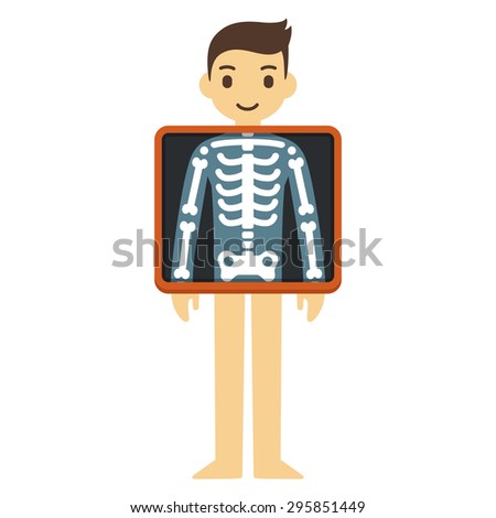 Cute Cartoon Adult Man With X-Ray Screen Showing His Chest Bones