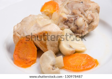 macro of meat with carrot and mushrooms