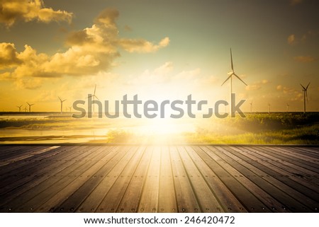 wind farm in the sunset, shanghai china.