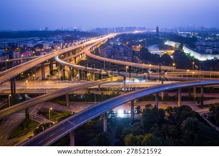 aerial view the overpass at night, shanghai china.