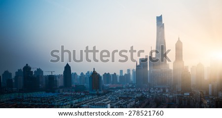 sunrise of city,  shanghai china.