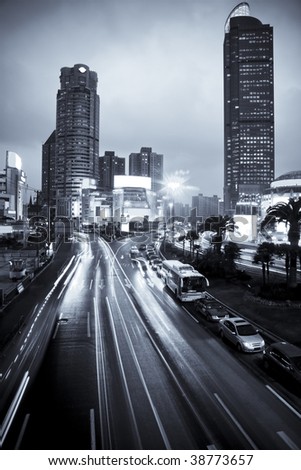 View of shanghai business district from Esplanade bridge
