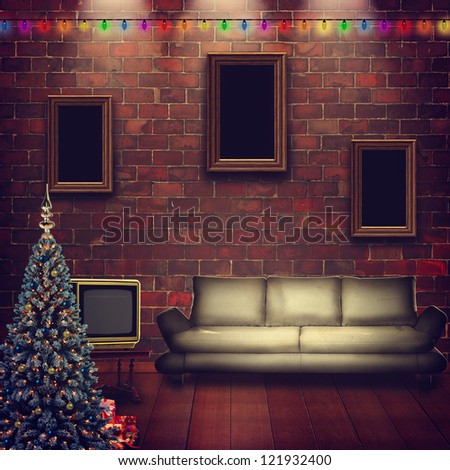 Abstract interior with xmas decoration for your design