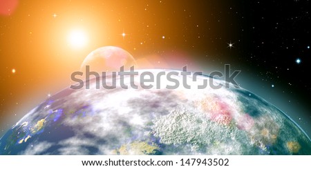 Rising sun over the planet Earth, abstract backgrounds. No NASA imagery used
