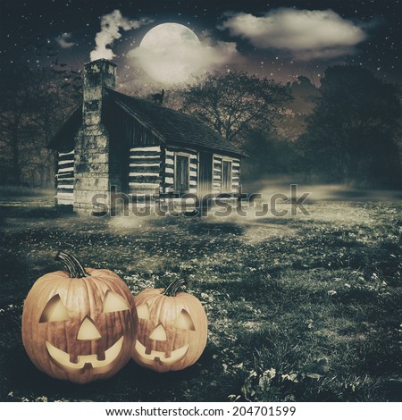 spooky place, abstract halloween backgrounds with jack-o-lantern and abandoned house