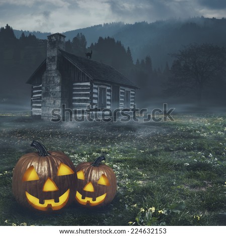 Abstract halloween backgrounds witn haunted house and pumpkin