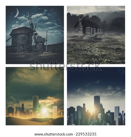 Set of assorted dramatical outdoor landscapes for your design