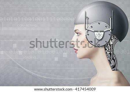 Cyborg woman, abstract science and technology backgrounds