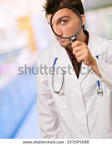 Portrait Of A Doctor With Magnifying Glass, Indoor