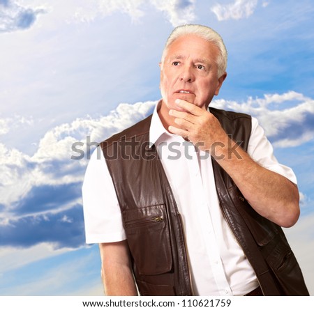 Portrait Of Sad Old Man, Outdoor